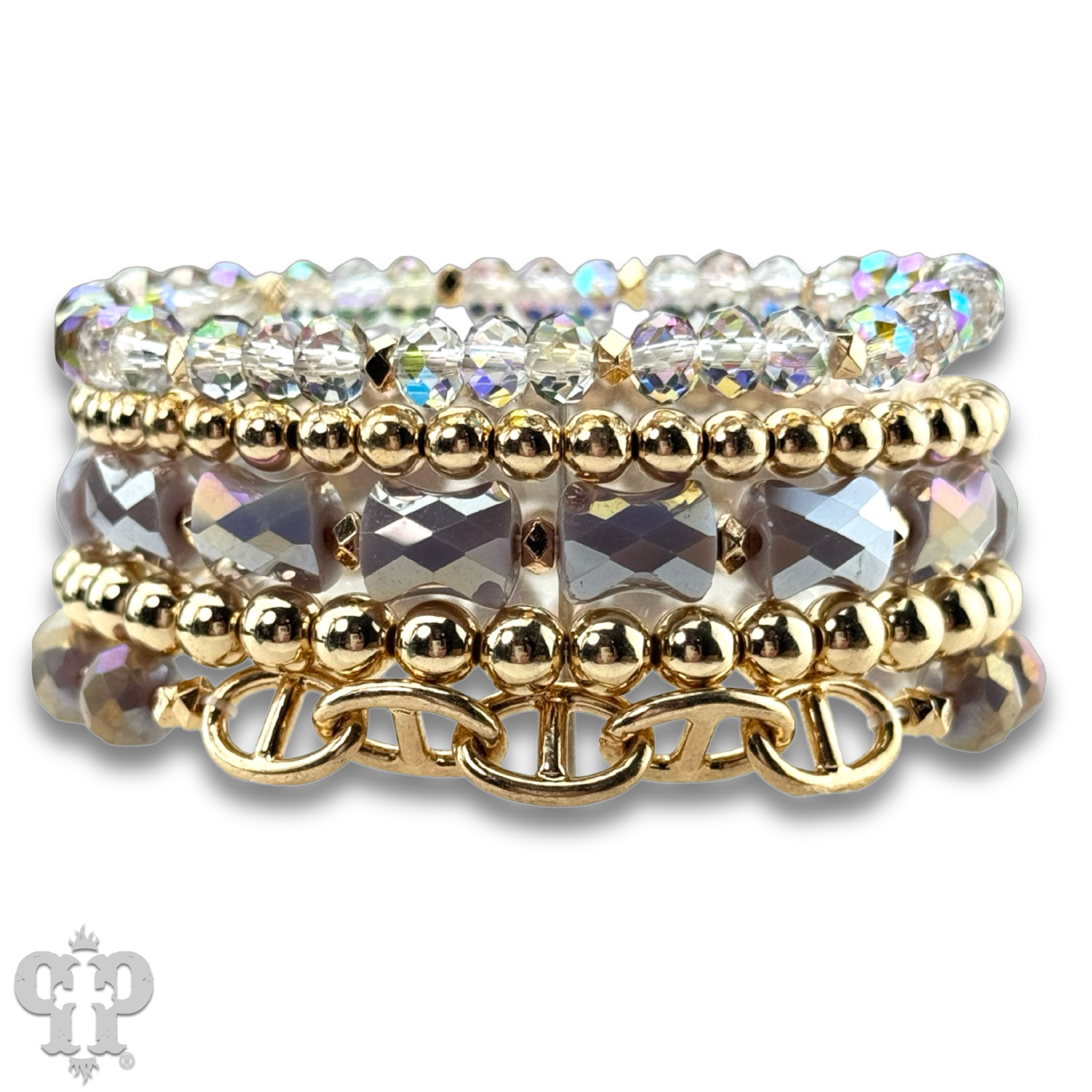Mixed bead bracelet set with chain feature: Purple