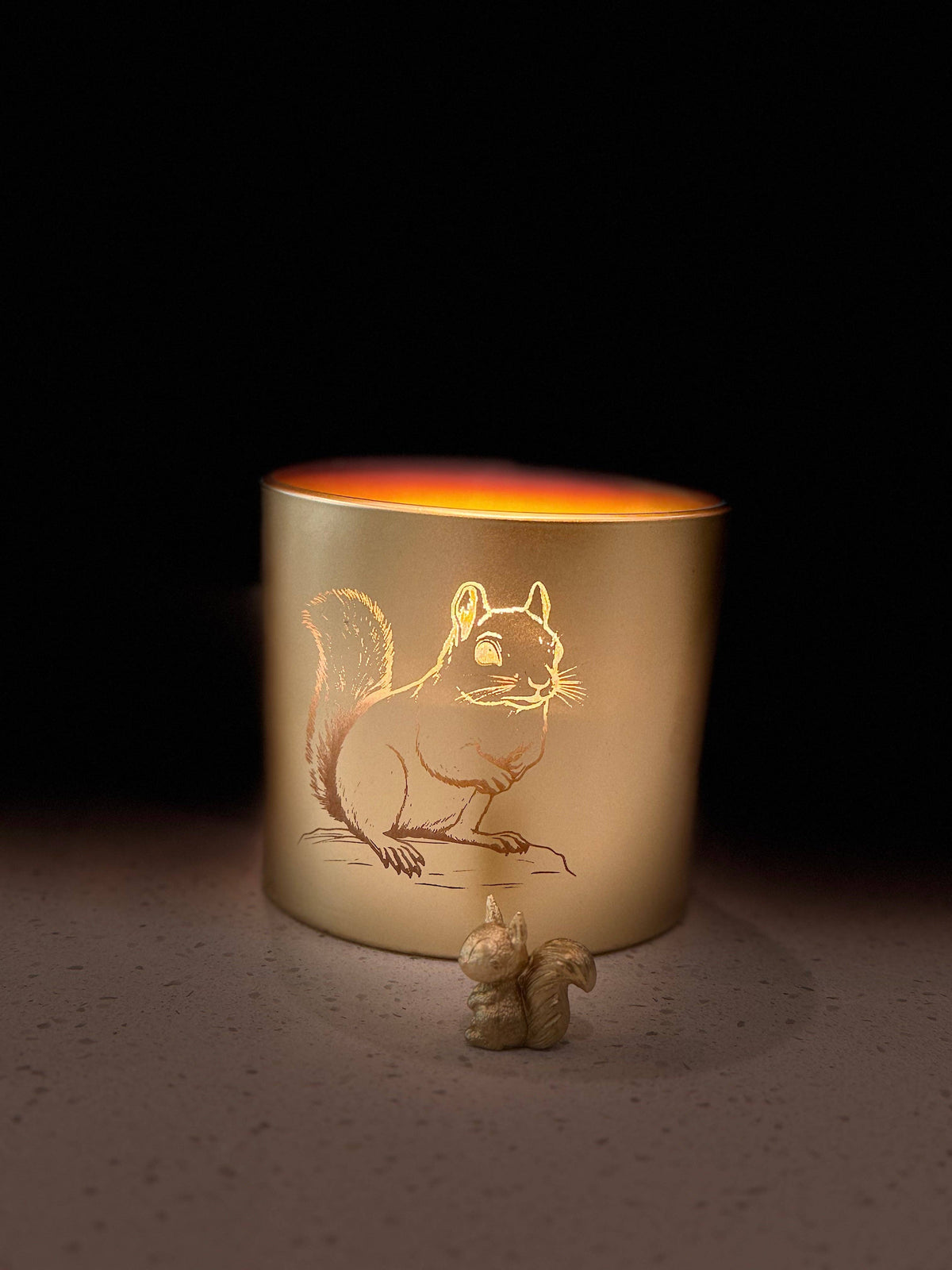 Squirrel – Velvet & Smoke Limited Edition Candle | Earthy Moss & Ozone | Gold Jar with Squirrel Design