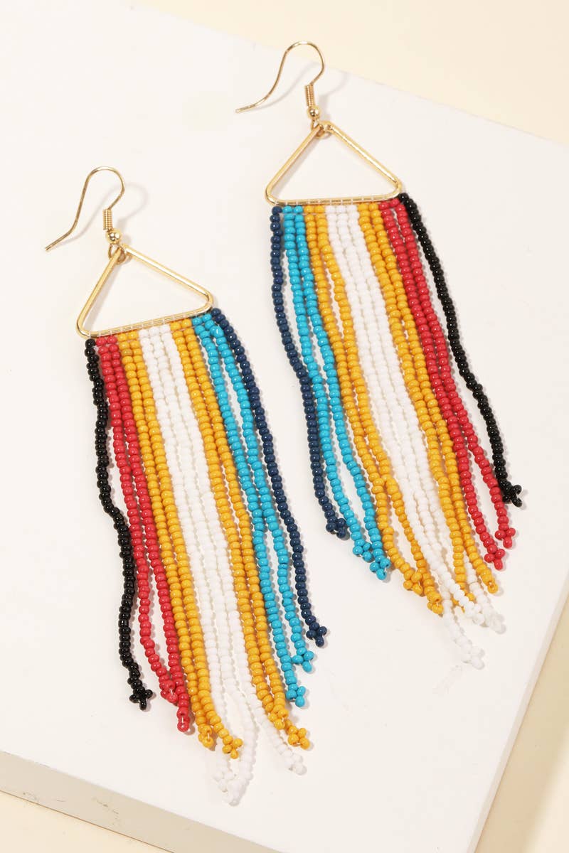 Triangle Multi Color Beaded Fringe Earrings