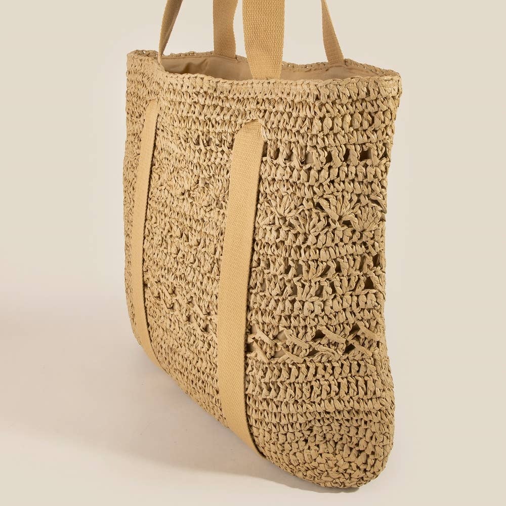 Large Straw Braided Tote Bag With Hat Holder