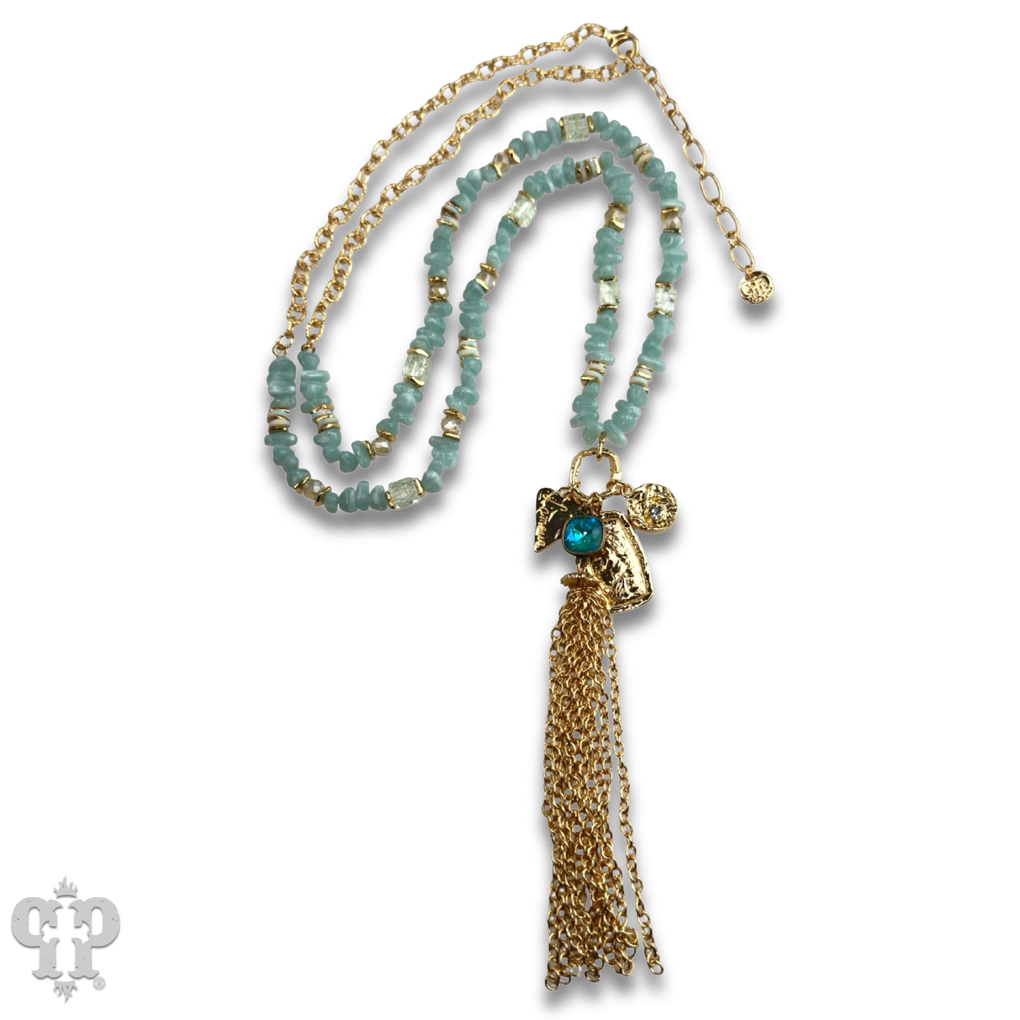 Bead chip and charm necklace with Austrian crystal: Blue