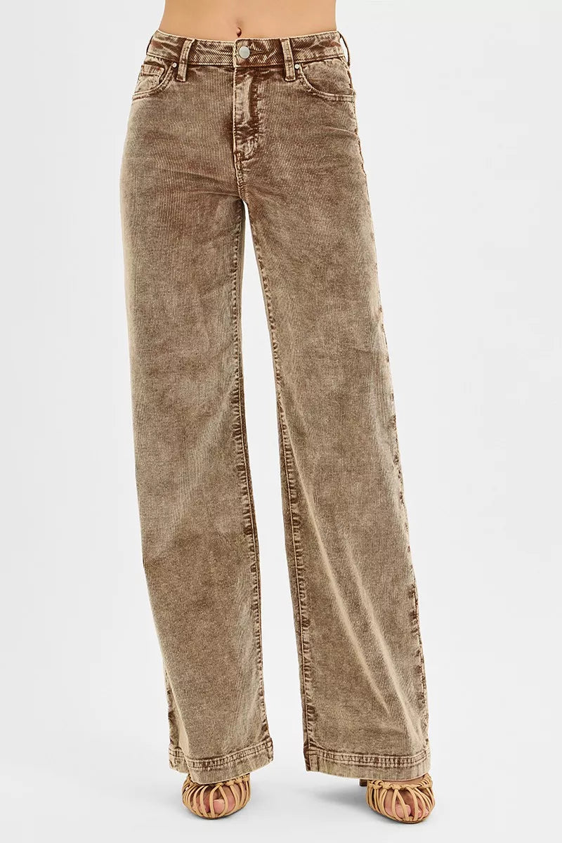 Brown wide-leg jeans on a white background