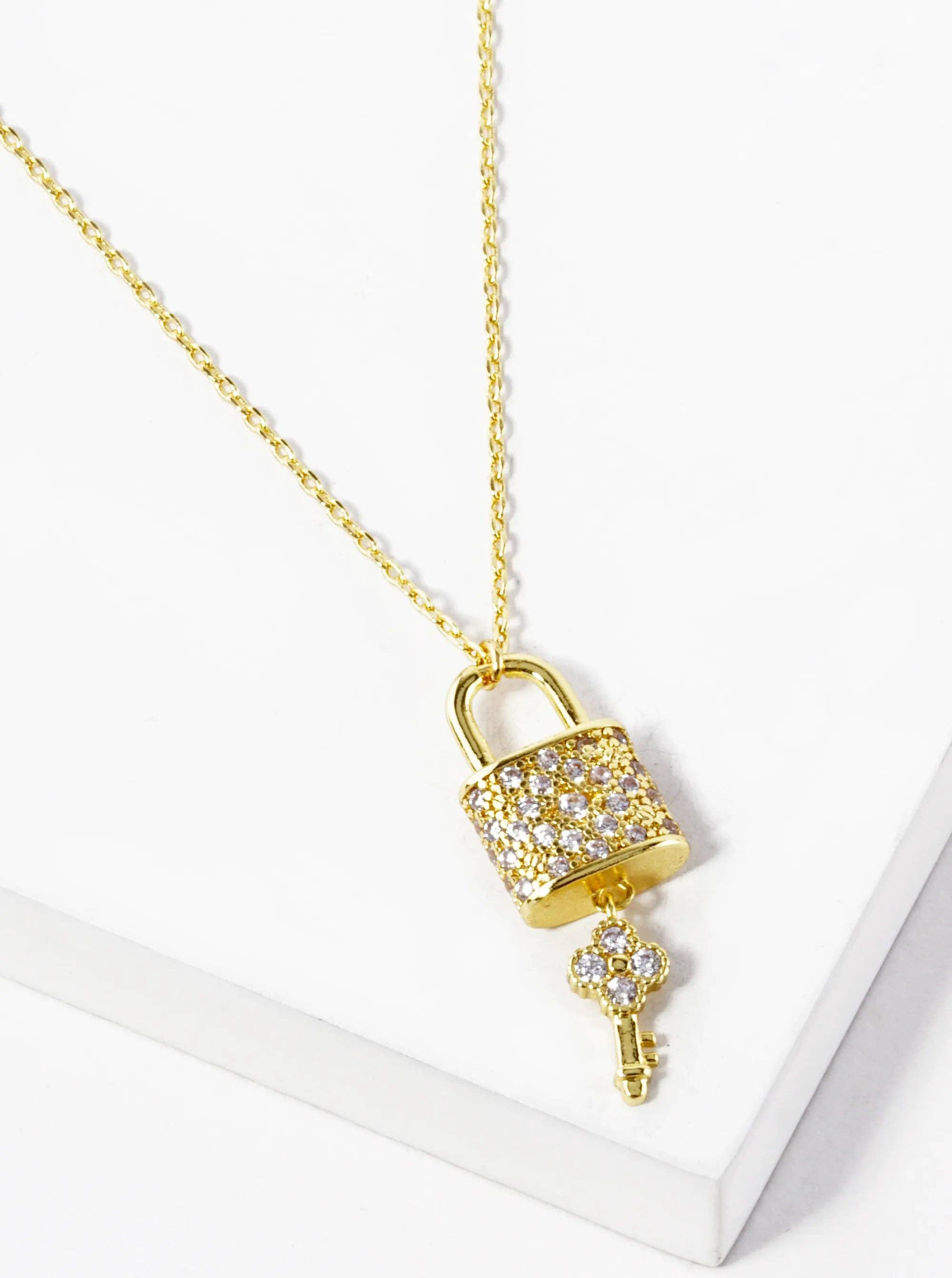 Golden Quatrefoil Key &amp; Lock Necklace