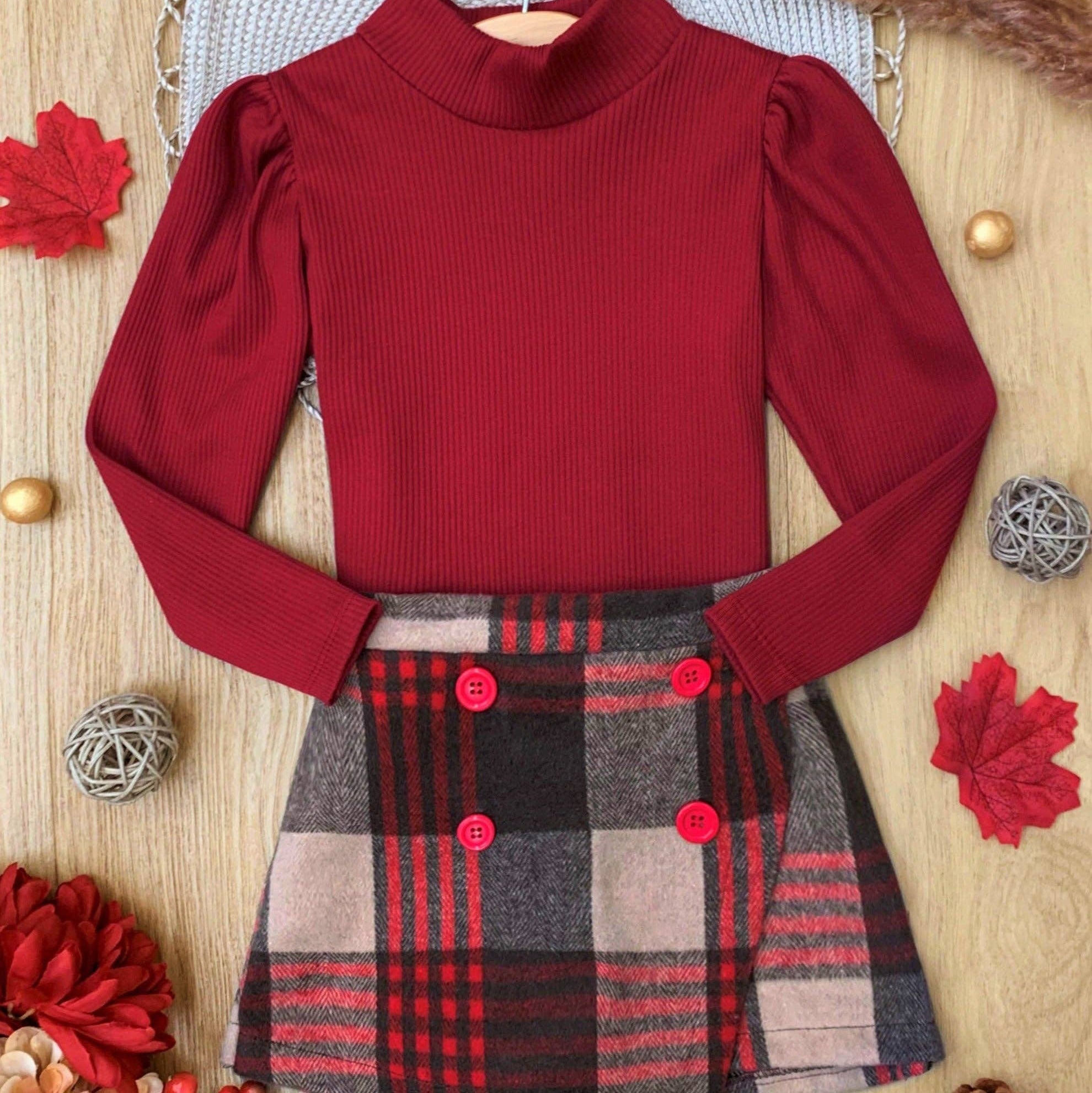 Turtleneck Sweater &amp; Checkered Skort Set Youth