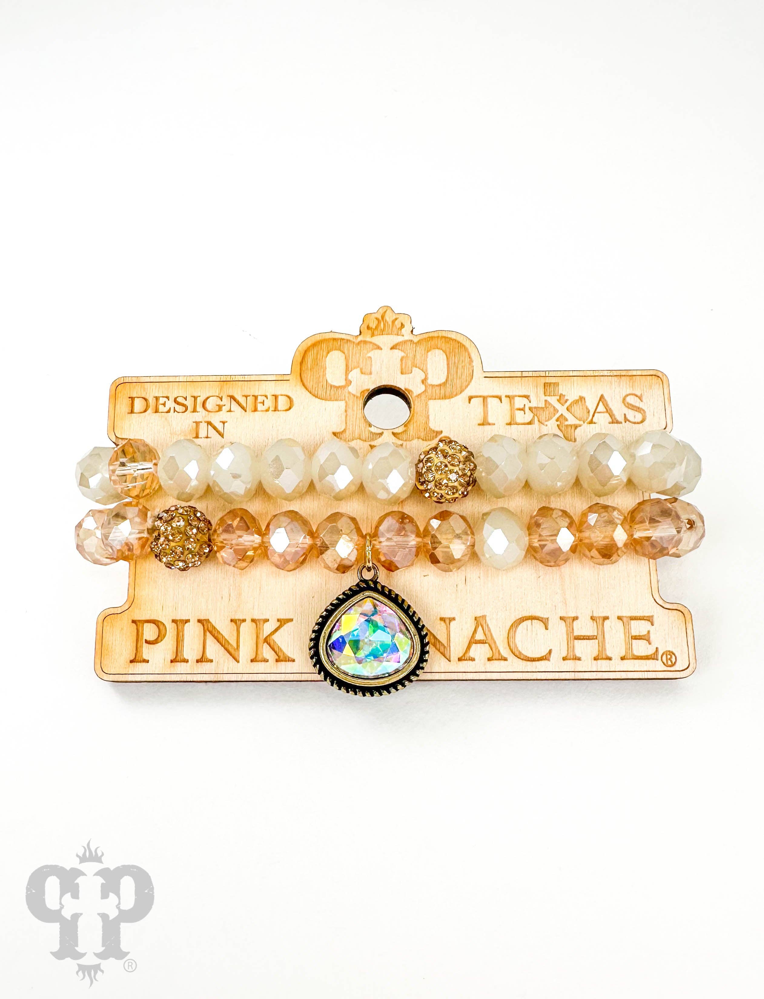 Bead bracelet with rope edge crystal charm: Bronze