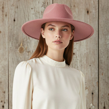 Pink fedora hat on a white background