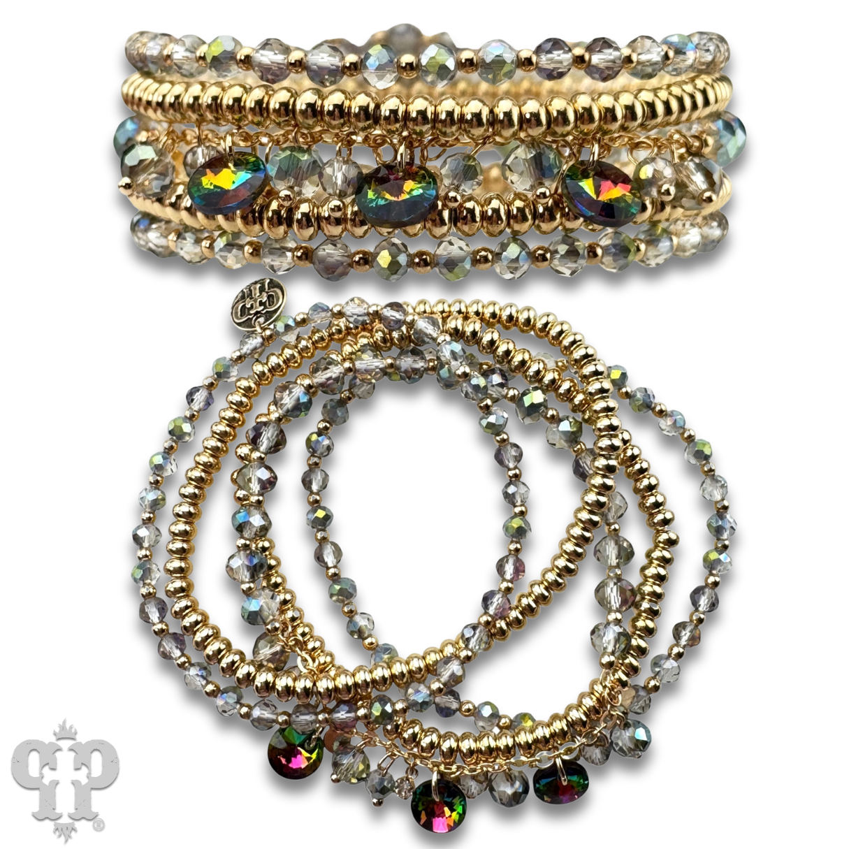 Rhinestone drops bracelet: Gold