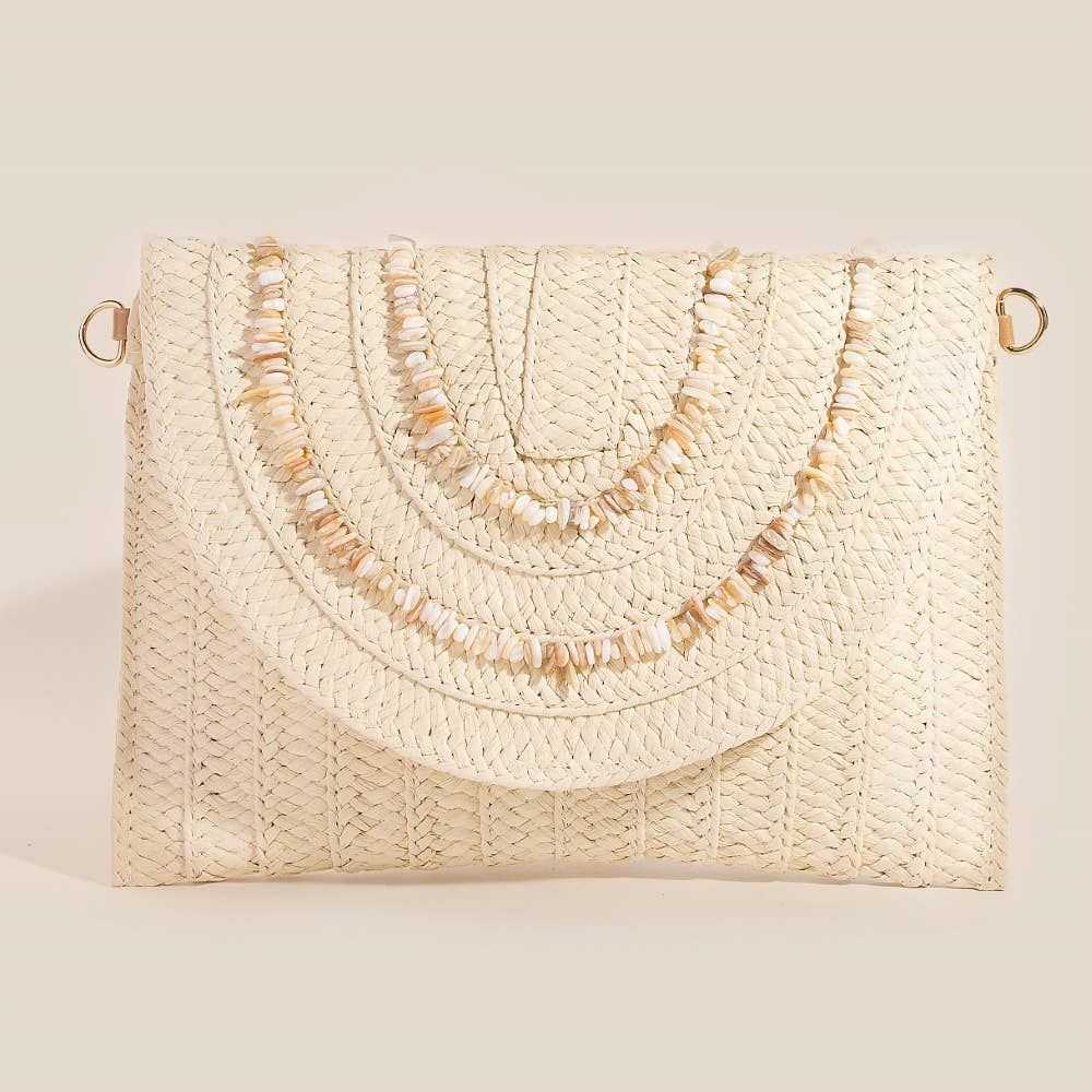 Shell Beaded Woven Clutch Bag