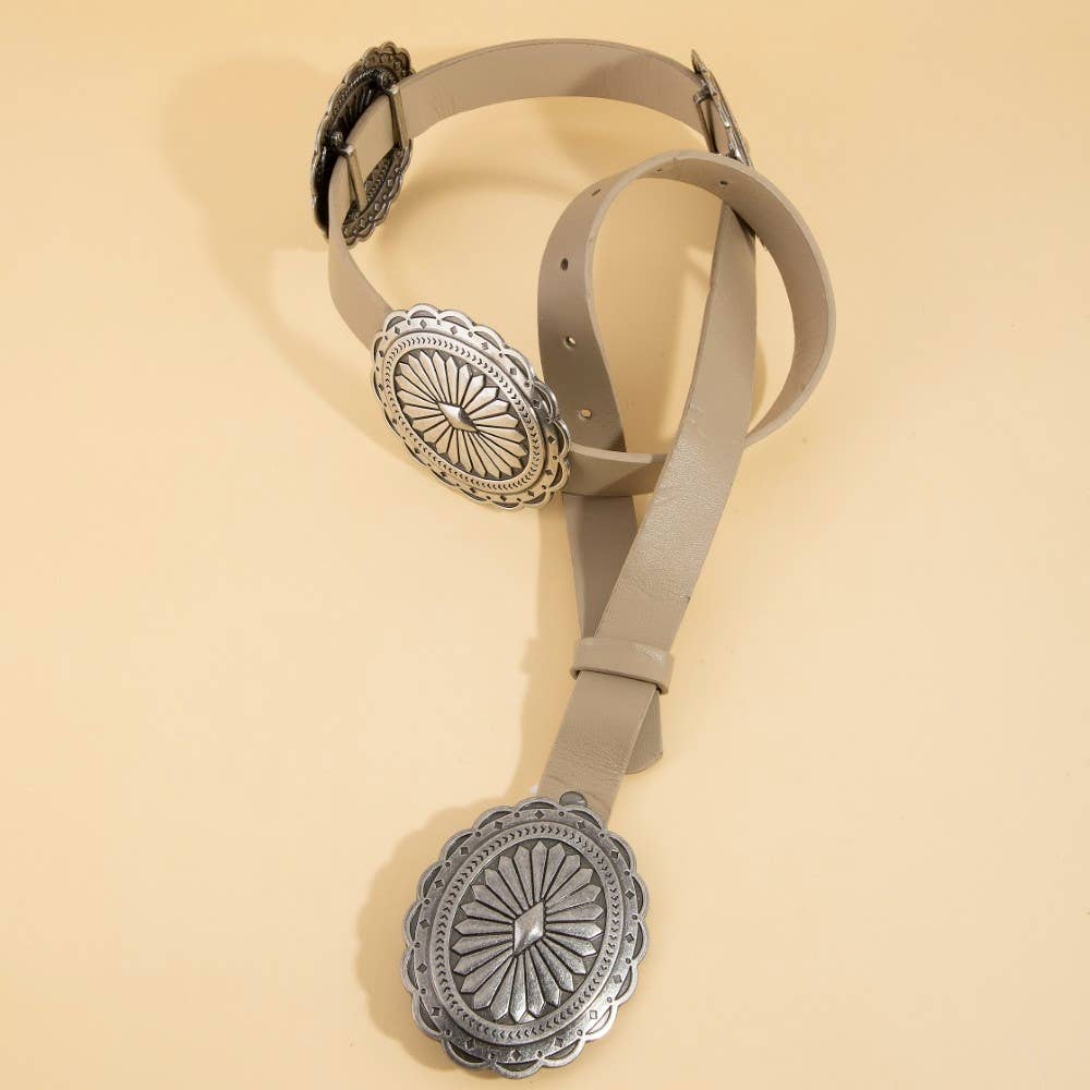Large Concho Disc Western Vegan Leather Belt