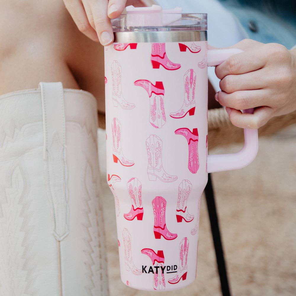 Light Pink Western Boots Tumbler Cup: Light Pink