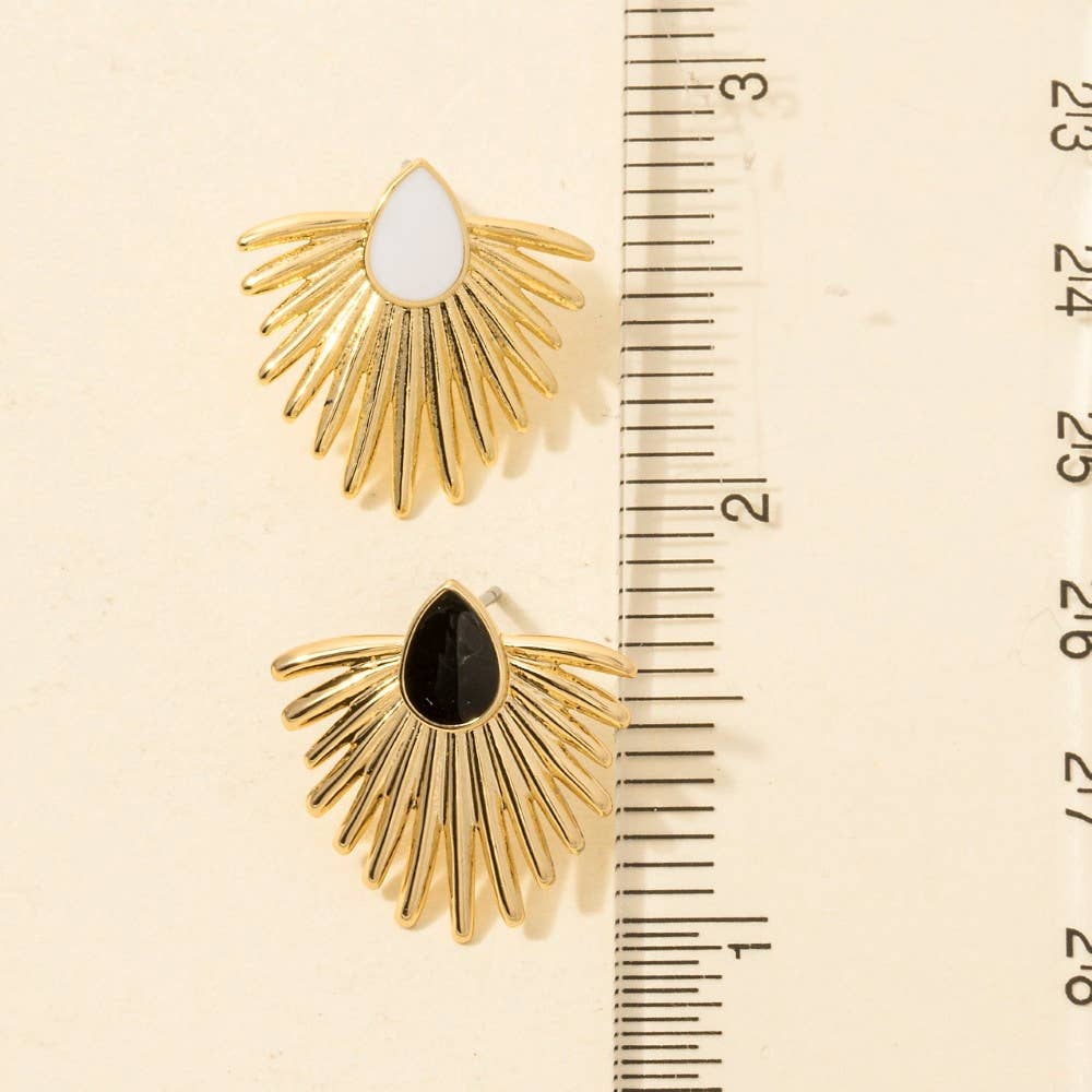 Metallic Feather Enamel Teardrop Stud Earrings