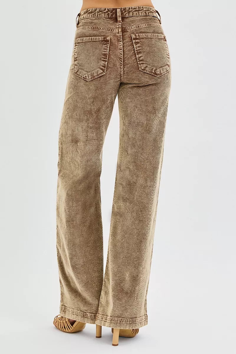 Brown wide-leg jeans on a white background
