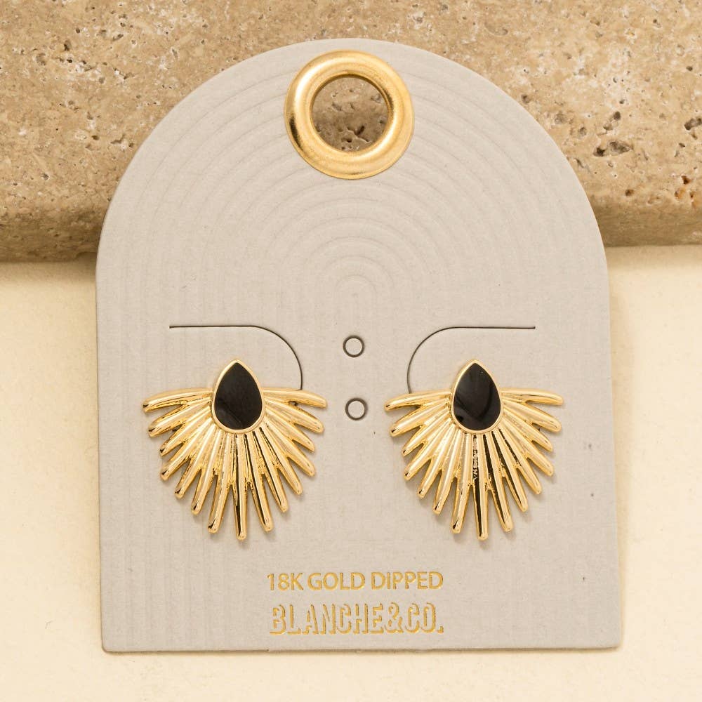 Metallic Feather Enamel Teardrop Stud Earrings