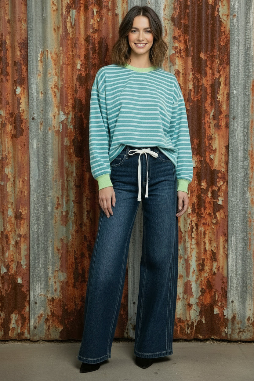 OH - Risen Wide Leg Dard Pintuck Jeans