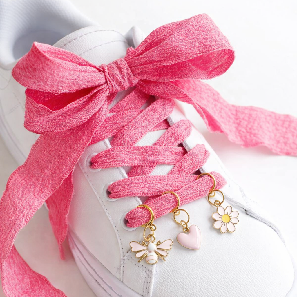 Hot Pink Laces w/ Bee &amp; Flower charms