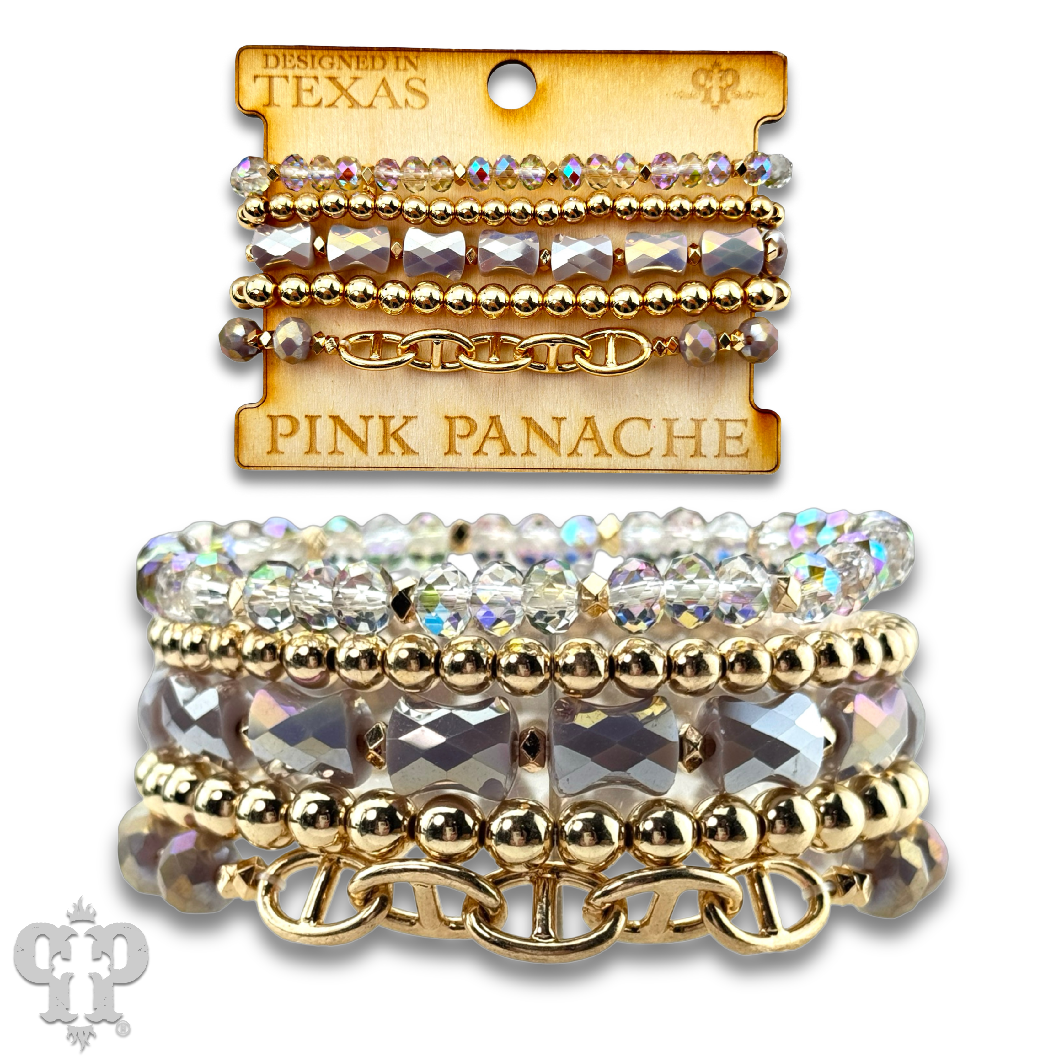 Mixed bead bracelet set with chain feature: Purple