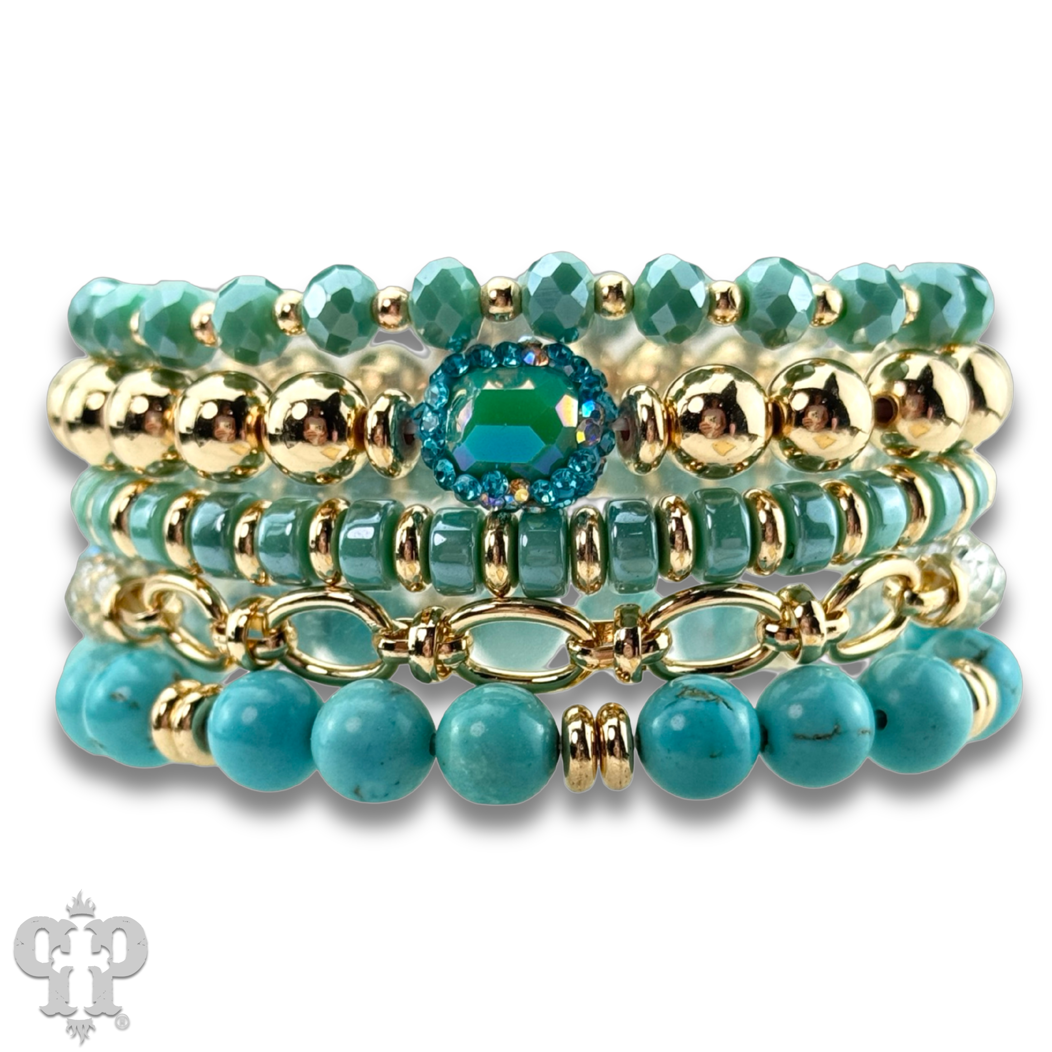 Mixed bead bracelet with chain feature: Turquoise