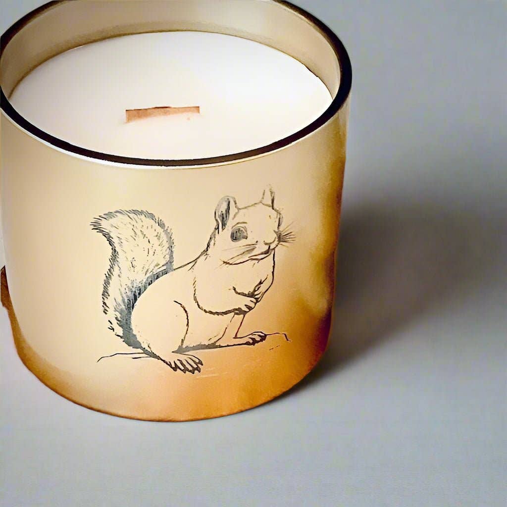 Squirrel – Velvet & Smoke Limited Edition Candle | Earthy Moss & Ozone | Gold Jar with Squirrel Design