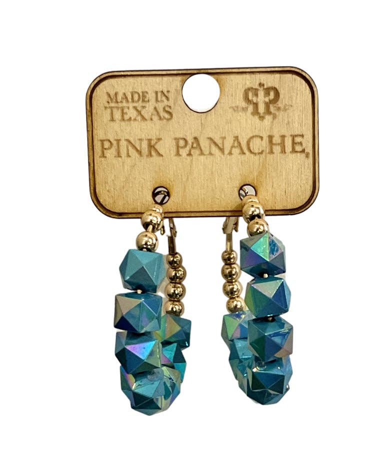Iridescent acrylic bead hoop earring - Blue