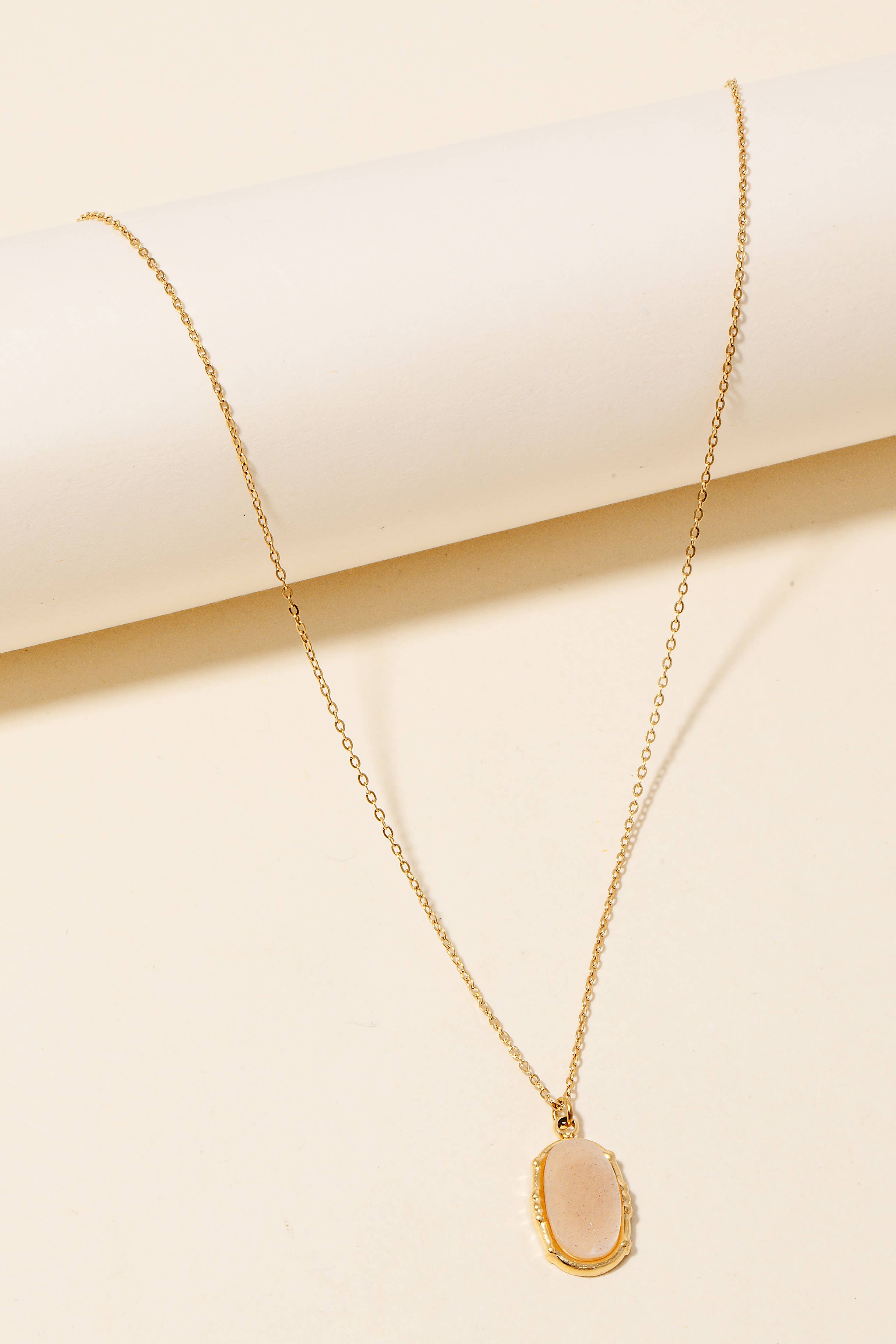 Stainless Steel Oval Stone Pendant Necklace