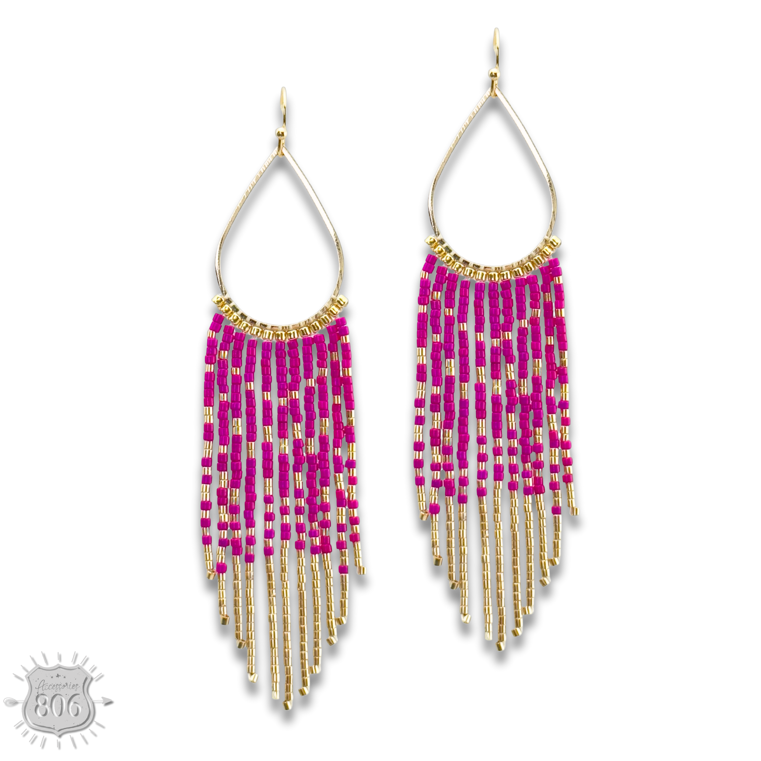 Seed bead fringe earring - Fuchsia