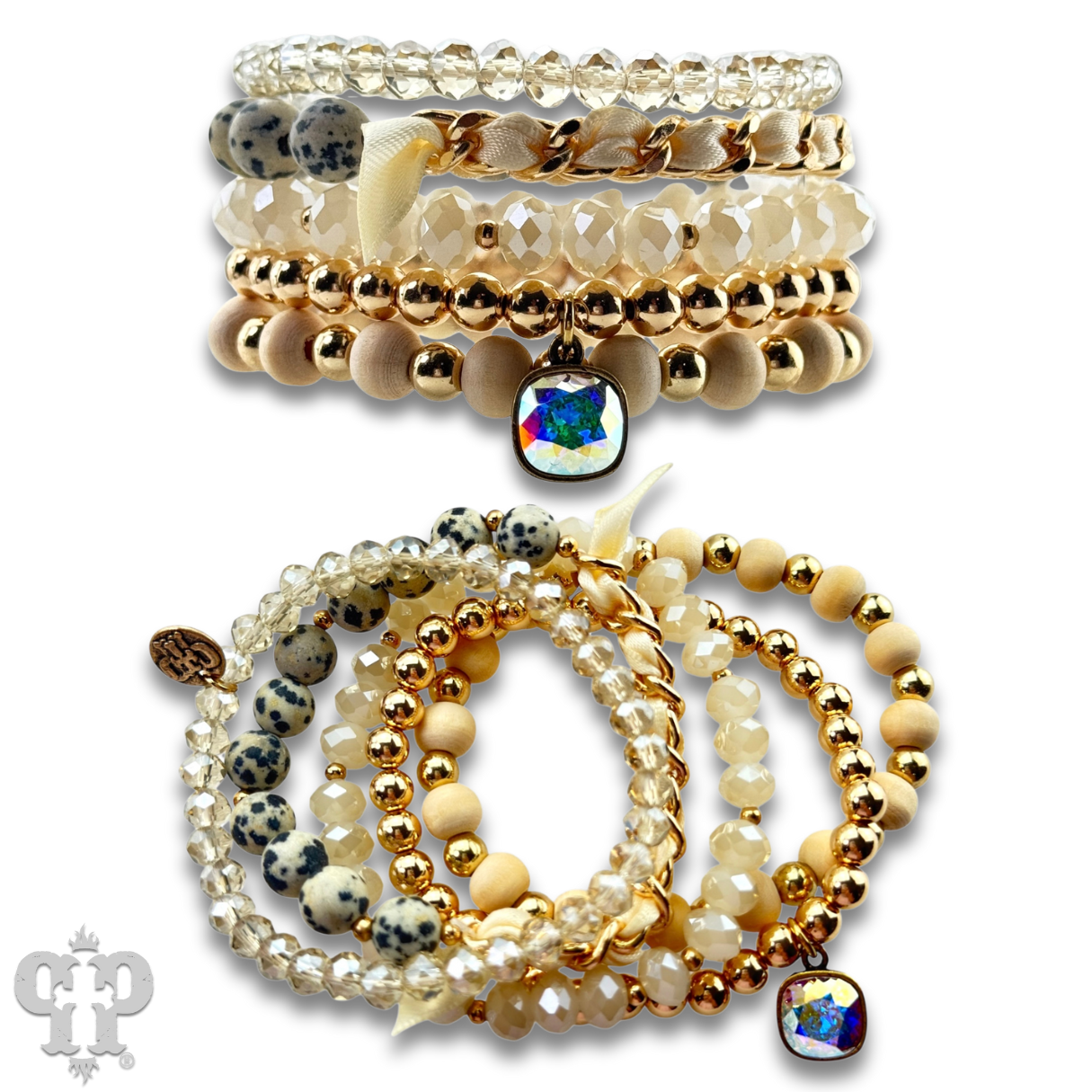 Mixed bead bracelet with Austrian crystal: Gold