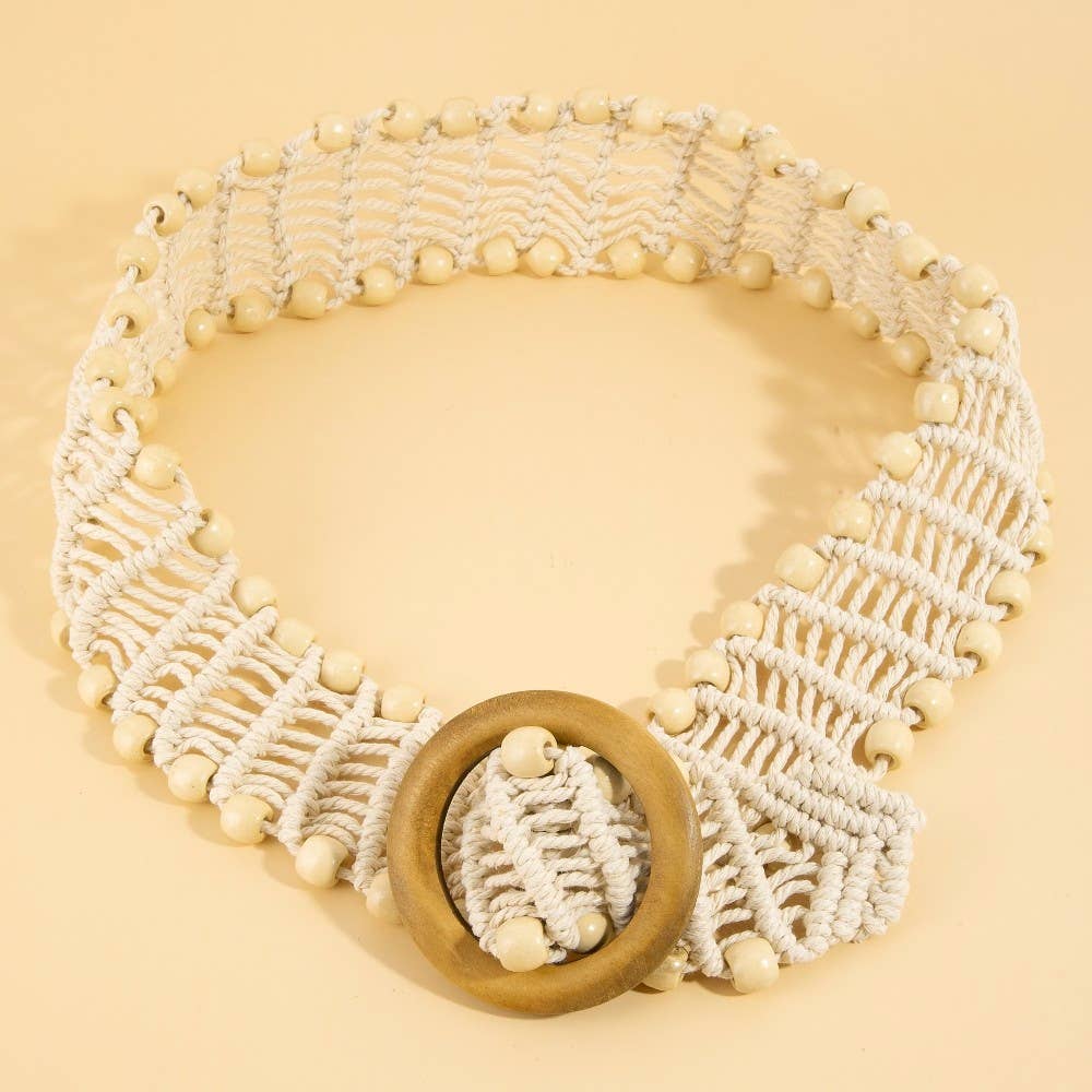 Wooden Circle Buckle Braided Belt