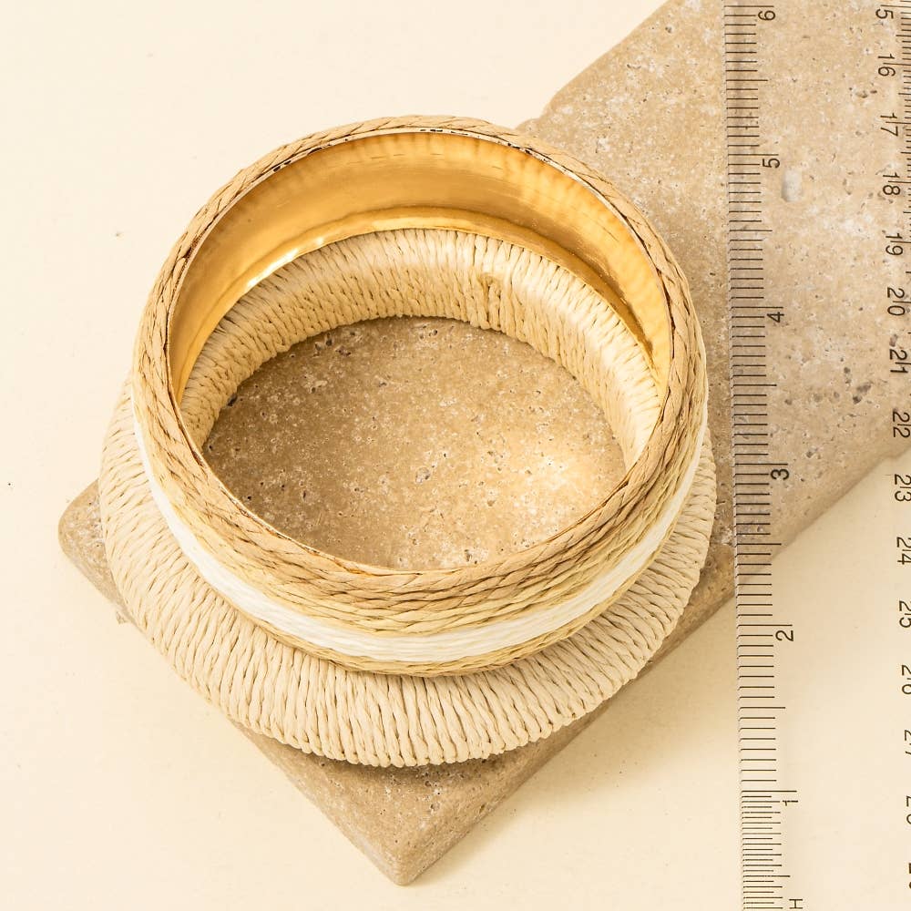 2Pc Mixed Straw Weave Bangle Bracelet Set