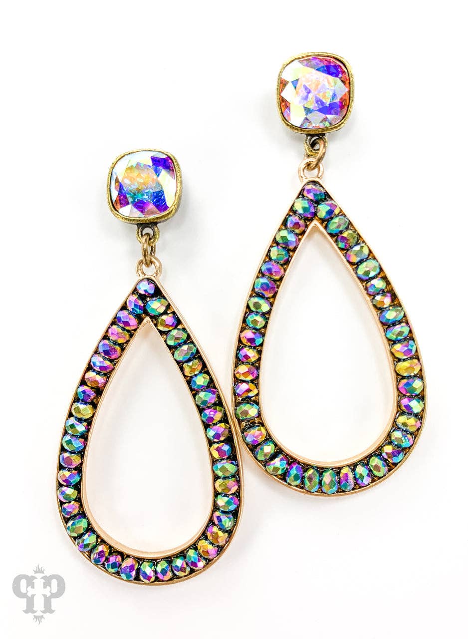 Rhinestone teardrop earring with Austrian crystal: Iridescent