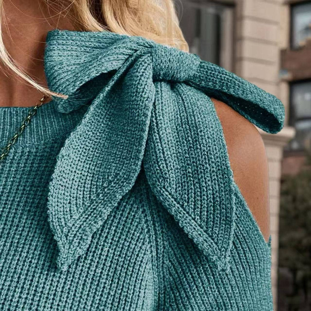 Kristi Bow Ribbed Sweater: Teal